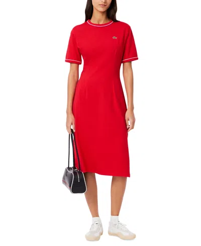 Lacoste Usa Women's Cotton Short-sleeve Midi Dress In Bright Pink
