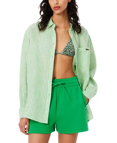 Lacoste Usa Women's Linen Oversized Striped Shirt
