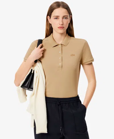 Lacoste Usa Women's Short Sleeves Slim-fit Polo Top In Brown