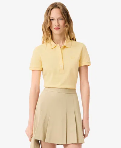 Lacoste Usa Women's Short Sleeves Slim-fit Polo Top In Yellow