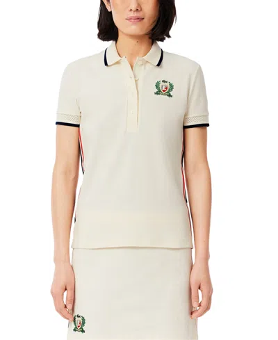 Lacoste Usa Women's Slim-fit Embroidered-badge Polo Shirt In Cream