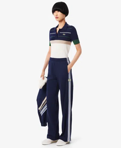 Lacoste Usa Women's Striped Wide Fit Sweatpants In Blue
