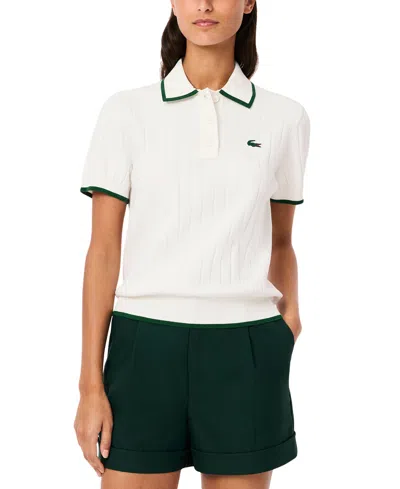 Lacoste Usa Women's Trimmed Short-sleeve Polo Sweater In White
