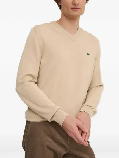 Lacoste V-neck Appliqué Sweater In Neutral