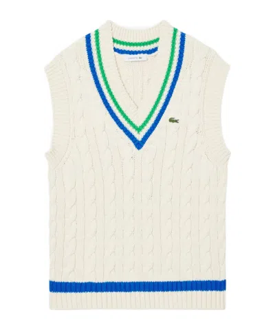 Lacoste V-neck Cable Knit Vest In White