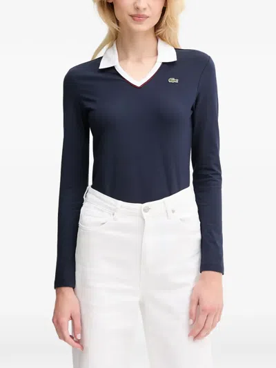 Lacoste V-neck Collared Top In Blue