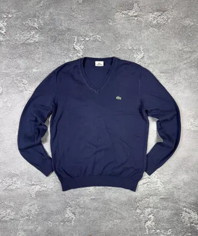 Pre-owned Lacoste V-neck Knitted Sweater Size M Streetwear In Blue
