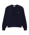 Lacoste V Neck Moss Stitch Cotton Cardigan In Blue