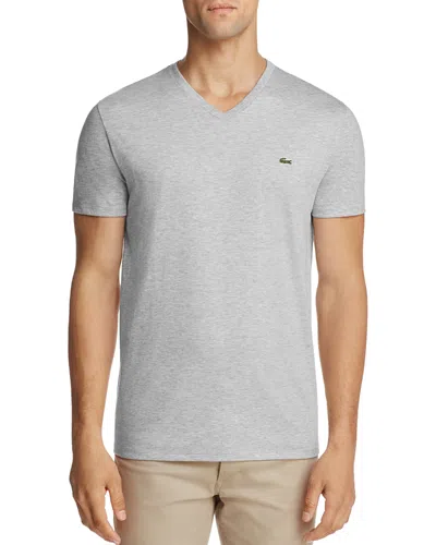 Lacoste V-neck Pima Cotton Tee In Grey