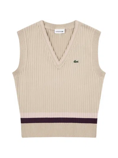 Lacoste Kids' V-neck Striped Top In Neutral