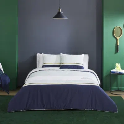 Lacoste Valleyfield Blue/white Cotton Comforter Set In Blue,white