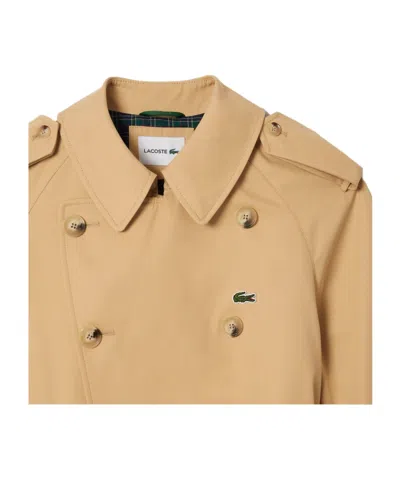 Lacoste Versatile  Comfortable Khaki Double-breasted Trench Coat In Nude