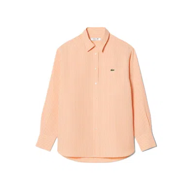 Lacoste Vertical Stripe Long-sleeved Shirt With Classic Collar In Orange