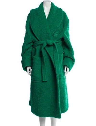 Pre-owned Lacoste Virgin Wool Faux Fur Coat W/ Tags In Green