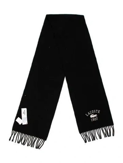 Pre-owned Lacoste Virgin Wool Graphic Print Scarf In Black