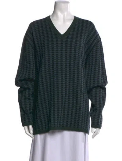 Pre-owned Lacoste Virgin Wool Patterned Sweater W/ Tags In Green
