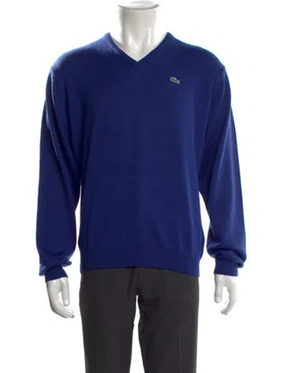 Pre-owned Lacoste Virgin Wool V-neck Pullover In Blue