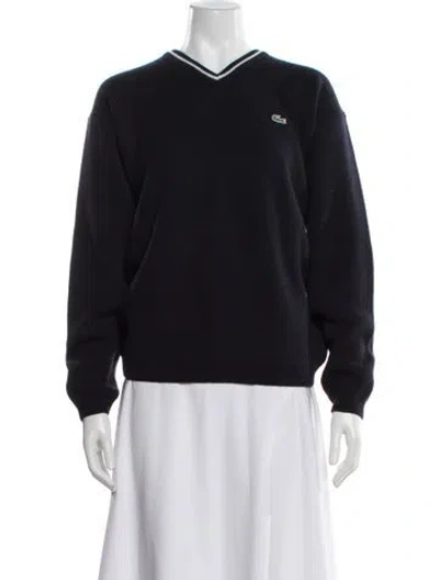 Pre-owned Lacoste Virgin Wool V-neck Sweater In Blue