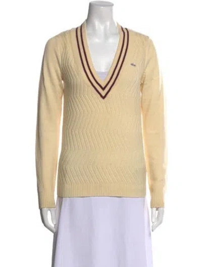 Pre-owned Lacoste Virgin Wool V-neck Sweater In Yellow
