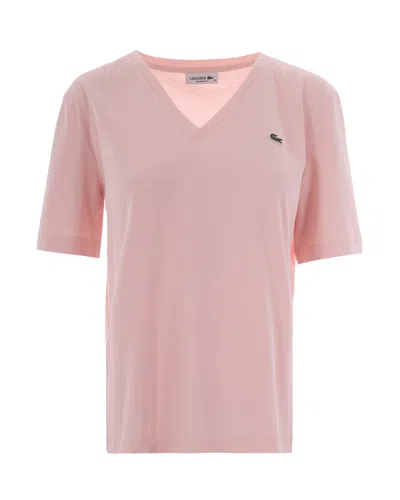 Lacoste V-neck Cotton T-shirt In Pink