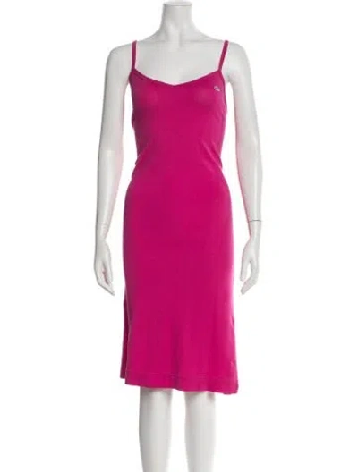 Pre-owned Lacoste V-neck Knee-length Dress W/ Tags In Pink