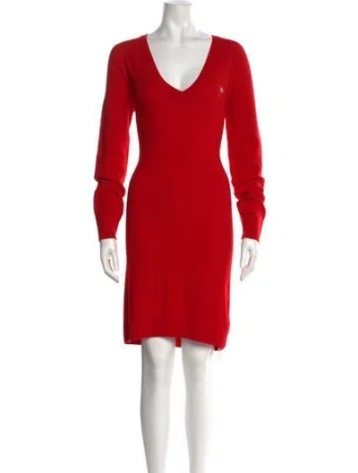 Pre-owned Lacoste V-neck Knee-length Dress W/ Tags In Red
