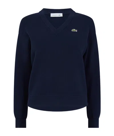 Lacoste Vneck Knit Top In Blue