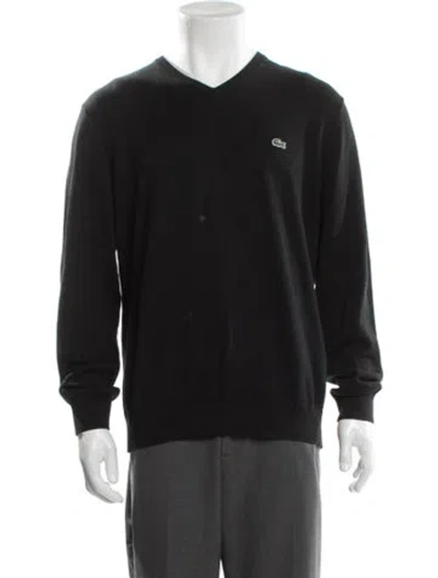 Pre-owned Lacoste V-neck Long Sleeve Cardigan In Black