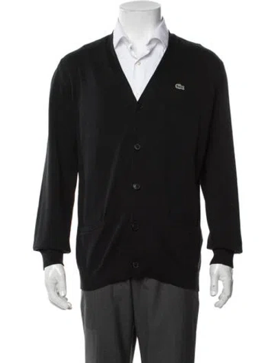Pre-owned Lacoste V-neck Long Sleeve Cardigan In Black