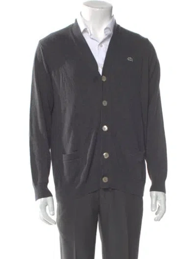 Pre-owned Lacoste V-neck Long Sleeve Cardigan In Gray