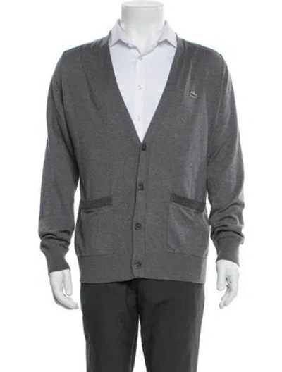 Pre-owned Lacoste V-neck Long Sleeve Cardigan In Gray