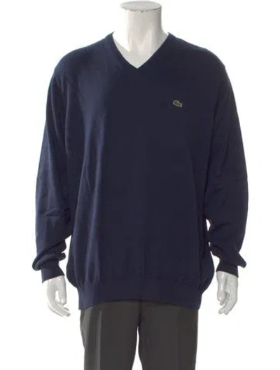 Pre-owned Lacoste V-neck Long Sleeve Pullover In Blue
