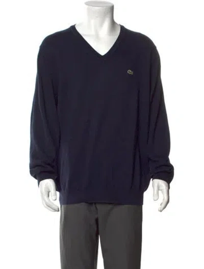 Pre-owned Lacoste V-neck Long Sleeve Pullover In Blue