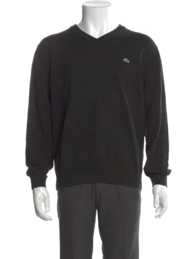 Pre-owned Lacoste V-neck Long Sleeve Pullover In Gray