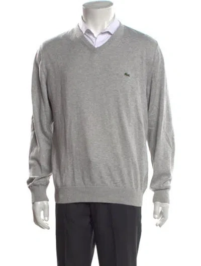 Pre-owned Lacoste V-neck Long Sleeve Pullover In Grey