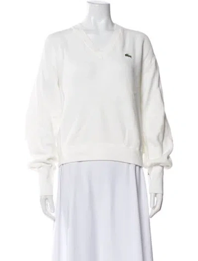 Pre-owned Lacoste V-neck Long Sleeve Sweatshirt In White