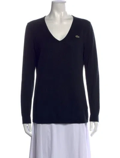 Pre-owned Lacoste V-neck Long Sleeve Top In Black/blue