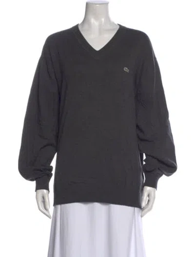 Pre-owned Lacoste V-neck Long Sleeve Top In Gray