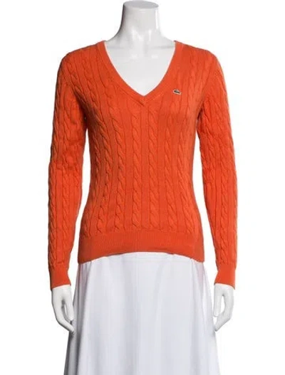 Pre-owned Lacoste V-neck Long Sleeve Top In Orange