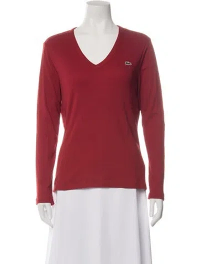 Pre-owned Lacoste V-neck Long Sleeve Top W/ Tags In Red