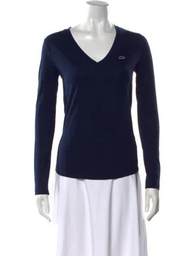 Pre-owned Lacoste V-neck Long Sleeve T-shirt In Blue