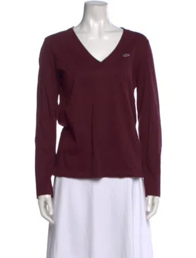 Pre-owned Lacoste V-neck Long Sleeve T-shirt In Burgundy