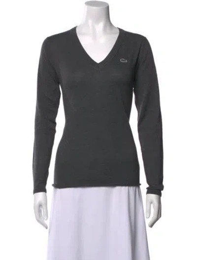 Pre-owned Lacoste V-neck Long Sleeve T-shirt In Gray