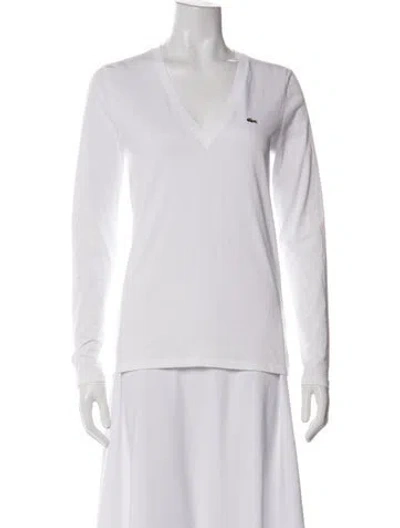Pre-owned Lacoste V-neck Long Sleeve T-shirt In White