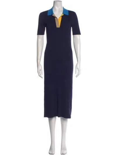 Pre-owned Lacoste V-neck Midi Length Dress In Blue