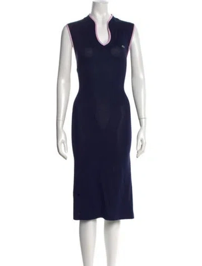 Pre-owned Lacoste V-neck Midi Length Dress In Blue