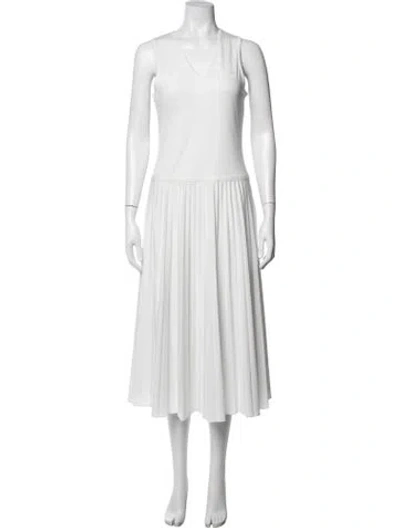 Pre-owned Lacoste V-neck Midi Length Dress In White