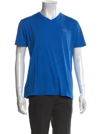 Pre-owned Lacoste V-neck Short Sleeve Henley In Blue