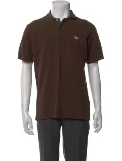 Pre-owned Lacoste V-neck Short Sleeve Polo Shirt In Brown