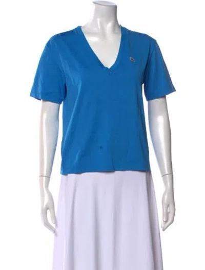Pre-owned Lacoste V-neck Short Sleeve T-shirt In Blue